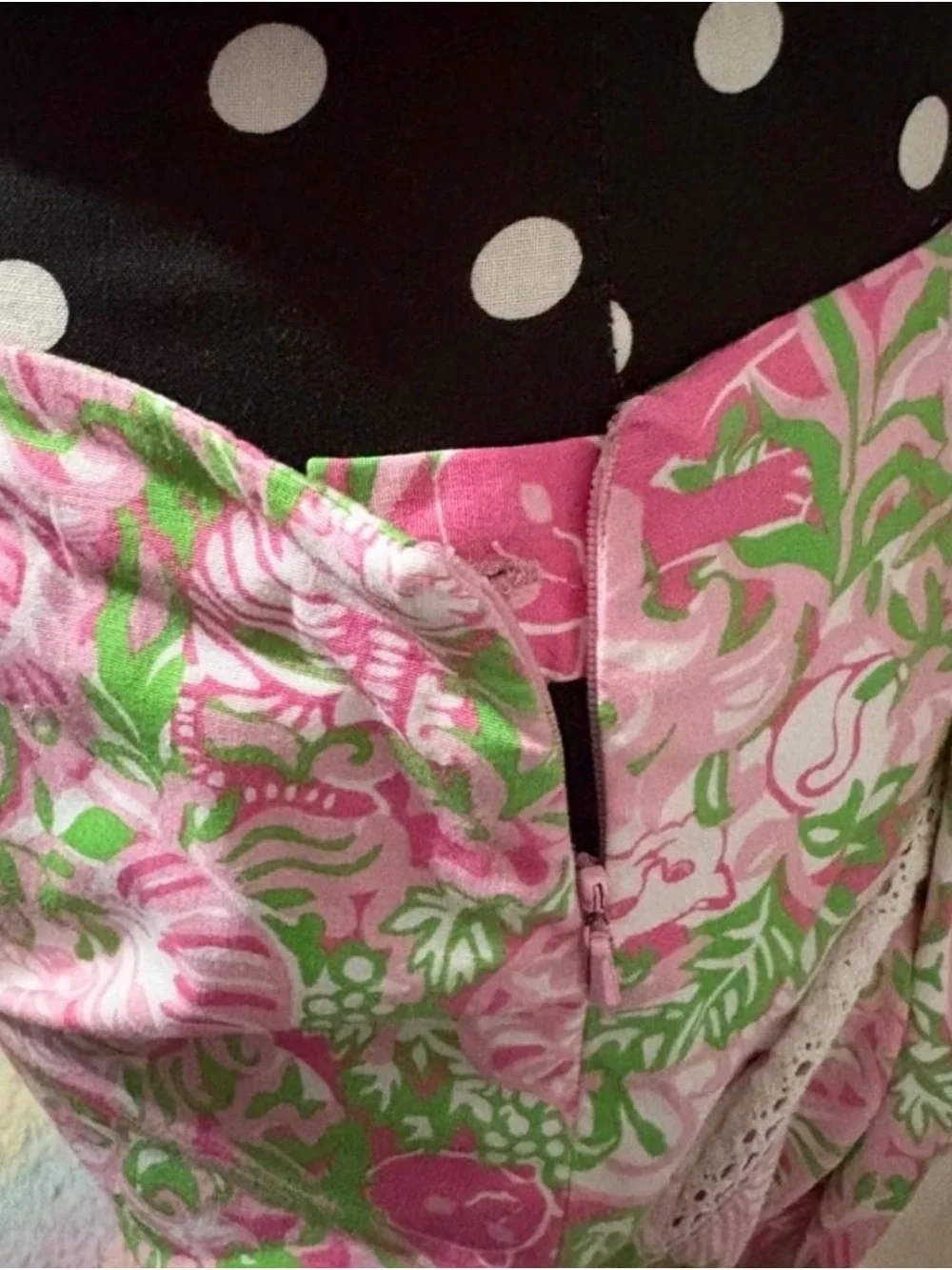 Pink & Green Animal Print Cotton Skirt with Lace Trim